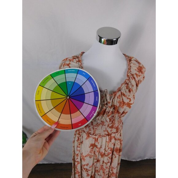 Old Navy Dress Womens Medium Orange Floral Maxi Boho Smocked Waist Cap Sleeve - Picture 10 of 12